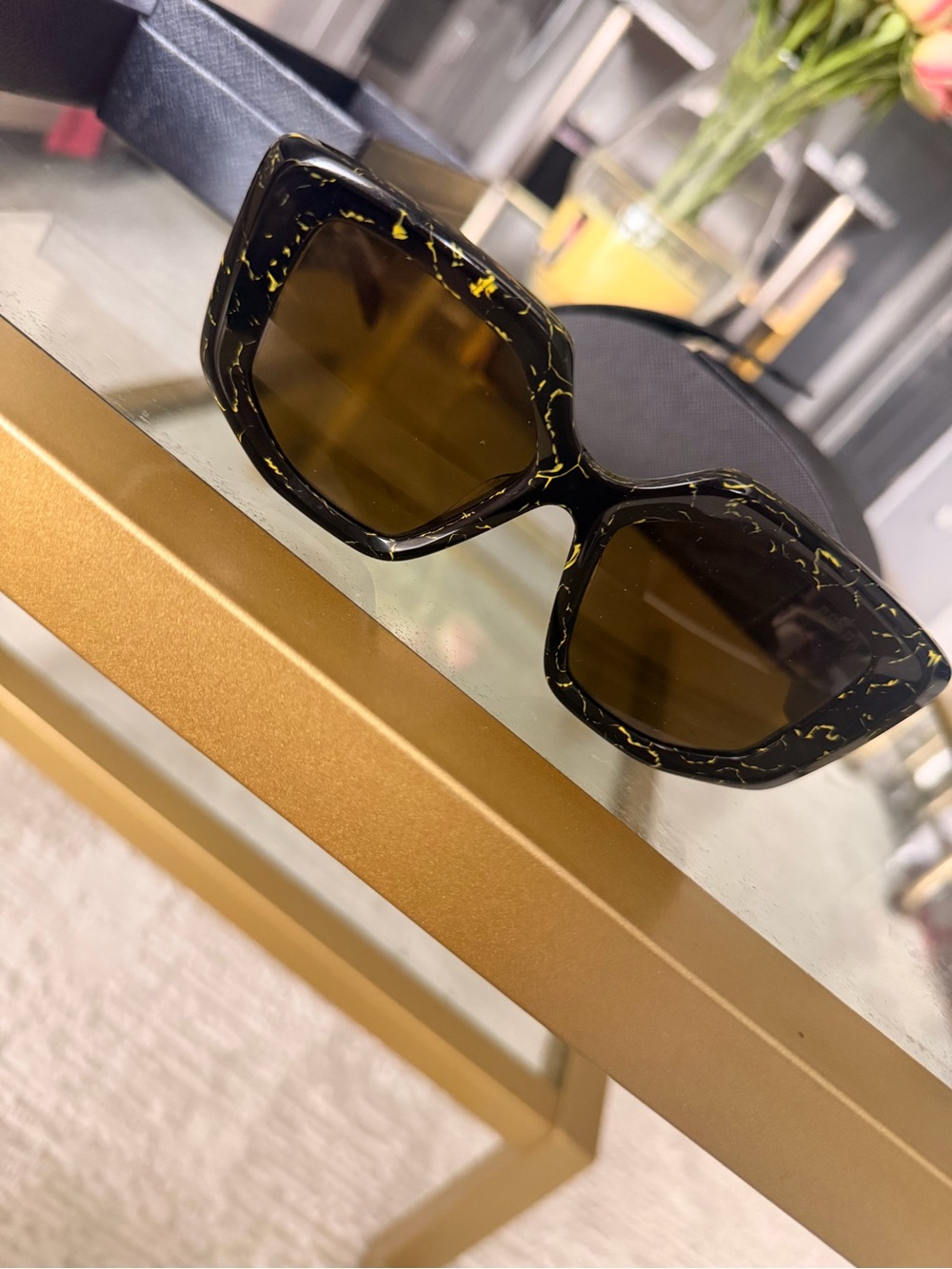 Prada Black Sunglasses with Yellow Marbled Accents - Picture 5 of 9